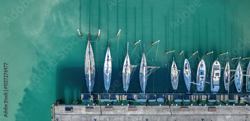 Top down shot of classic yachts moored near westhaven marina, Auckland, New Zealand photo