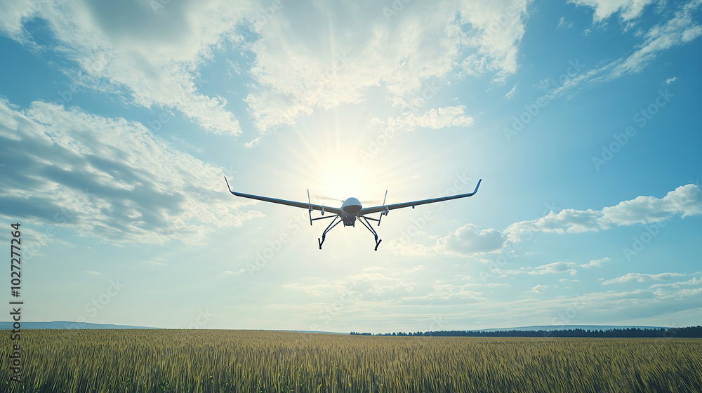 Military drone flying in the sky Military drone flying in the sky