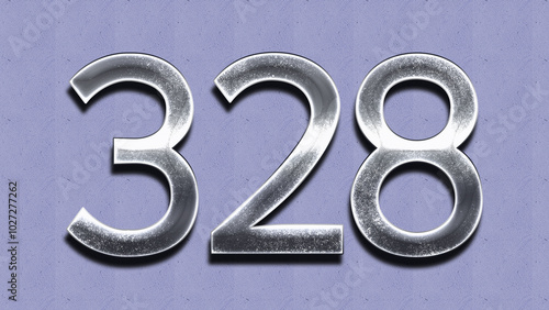 3D Chrome number design of 328 on purple wall.