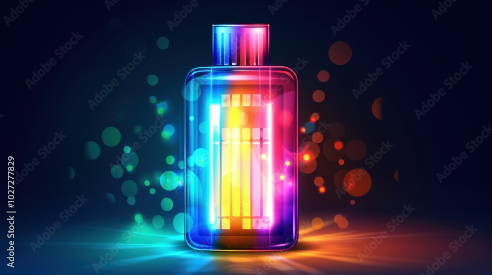 Colorful light effects on a glass bottle design Colorful light effects on a glass bottle design