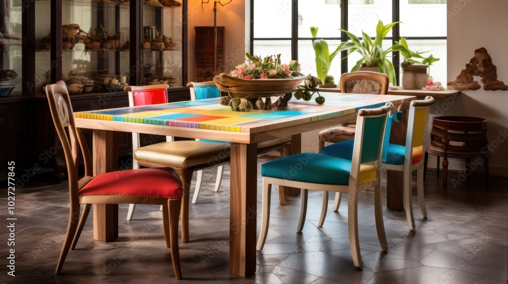 Colorful Dining Room Table with Unique Design Colorful Dining Room Table with Unique Design