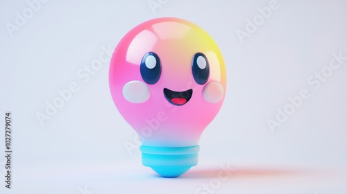 A Colorful 3D Lightbulb With a Smiling Face