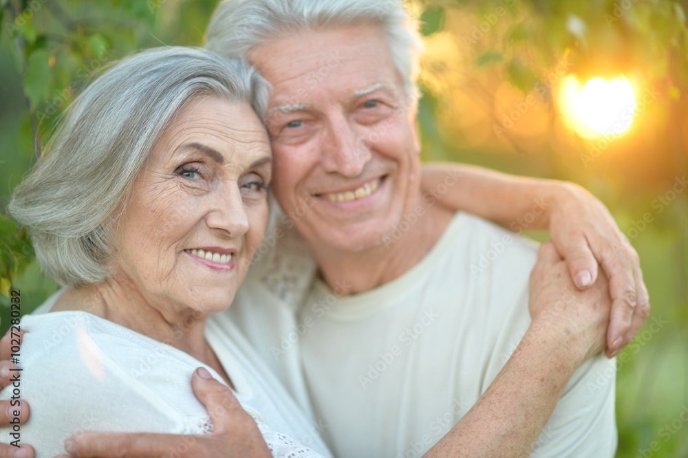 Portrait of beautiful senior couple posing in the park Portrait of beautiful senior couple posing in the park