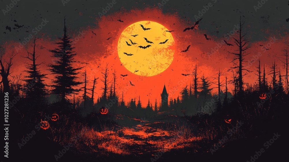 Comic halftone style halloween background poster Comic halftone style halloween background poster