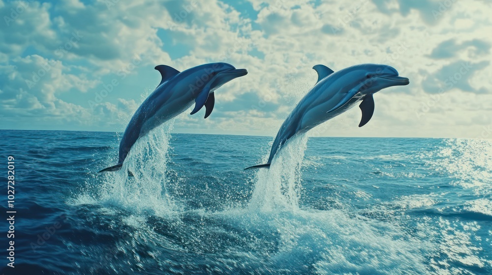 Fototapeta premium Dolphins Leaping Through the Ocean
