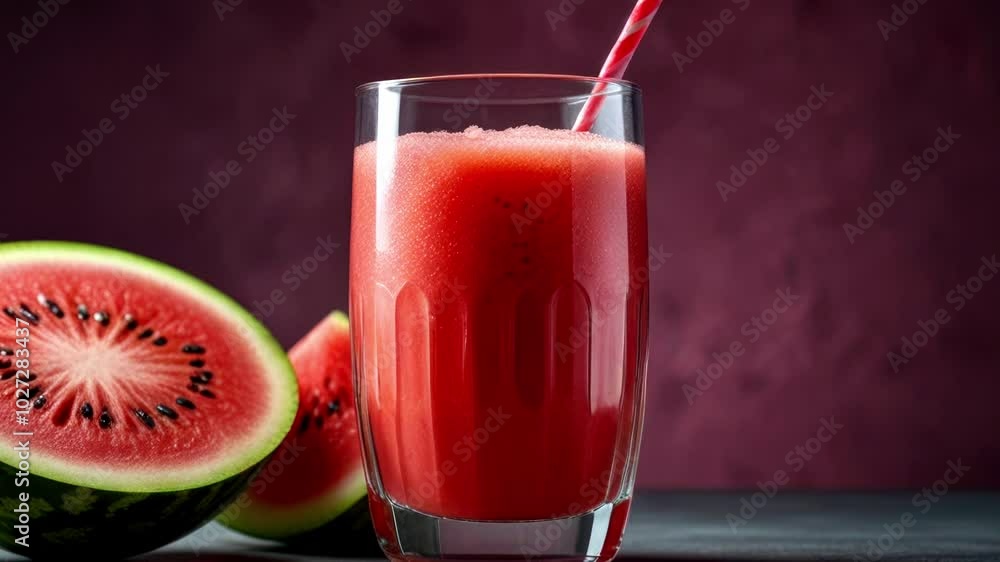 watermelon juice smoothie in glass over a pink background watermelon juice smoothie in glass over a pink background