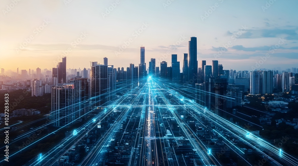 Fototapeta premium Futuristic City Powered by Renewable Energy and Advanced Infrastructure