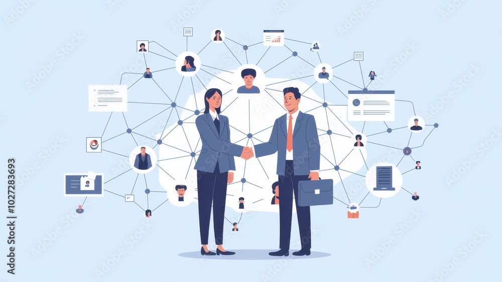 Businesspeople Shaking Hands with Network Background Businesspeople Shaking Hands with Network Background