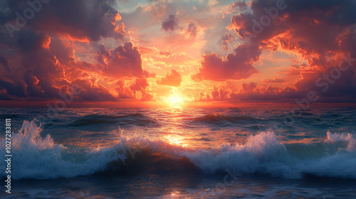 Sunrise over the sea: power of nature and peace.