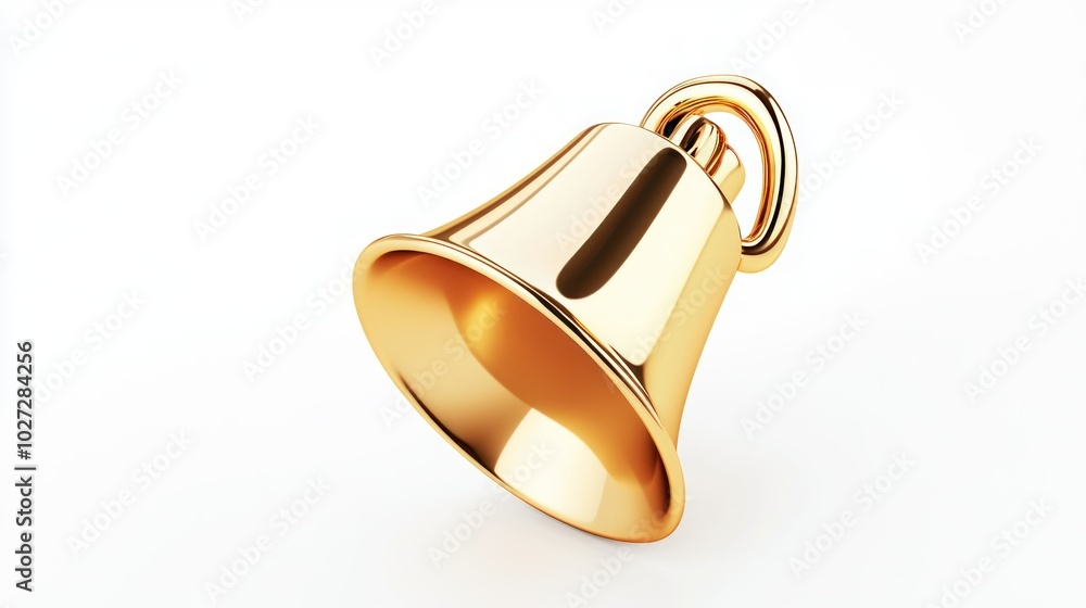 Shiny Golden Bell with a Curved Handle on a White Background Shiny Golden Bell with a Curved Handle on a White Background