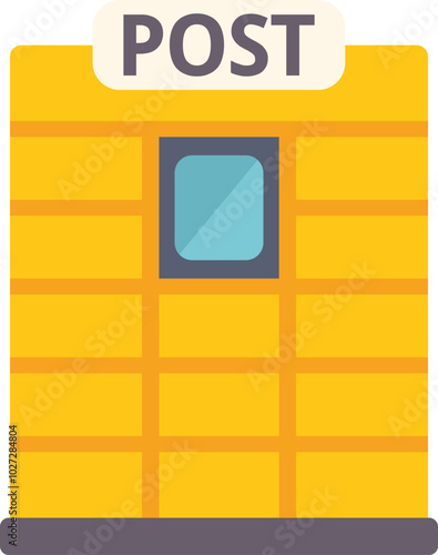 This vector illustration features a series of yellow post office boxes with a small window, representing secure mail delivery service
