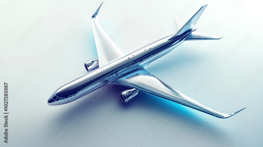 Metallic Airplane with Blue Glowing Lines