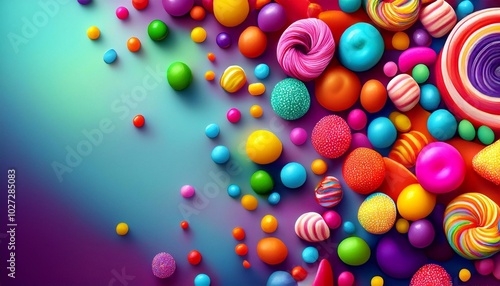 holiday candies top view with space for text on bright background