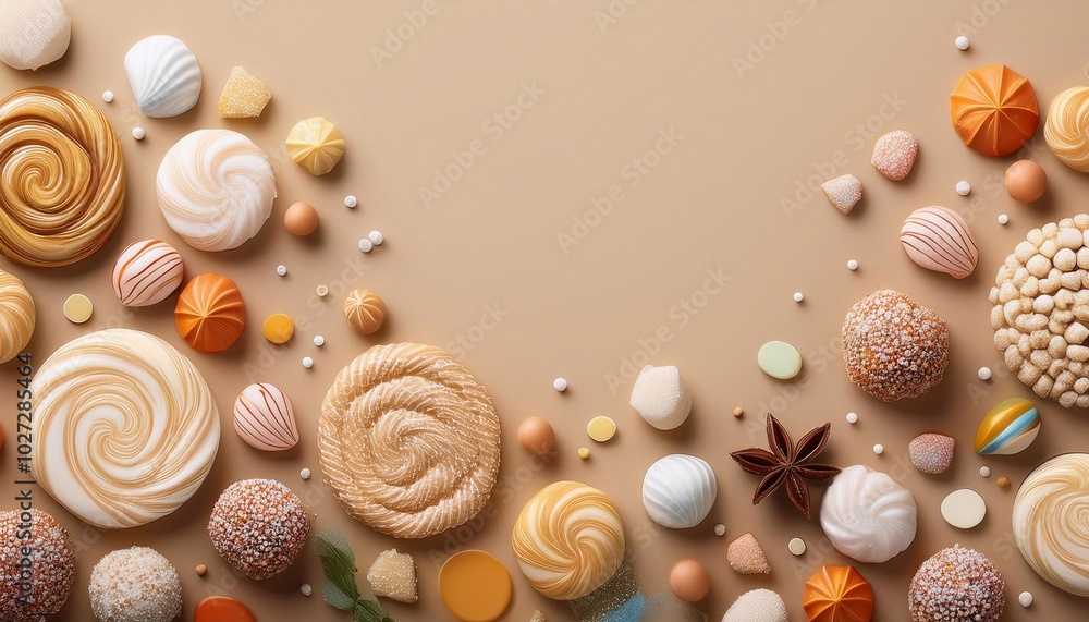 holiday candies top view with space for text on bright background holiday candies top view with space for text on bright background