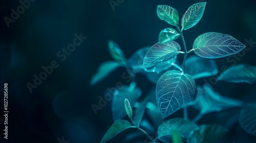 Bioluminescent Plant Symbolizing Fusion of Biotechnology and Nature for Sustainable Solutions photo