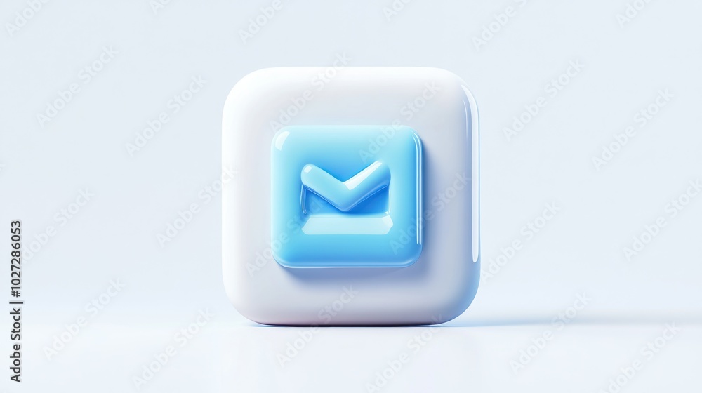 A 3D Render of a Blue Envelope Icon on a White Square A 3D Render of a Blue Envelope Icon on a White Square