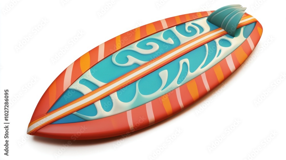 A Colorful Surfboard with a Blue, White, and Orange Design A Colorful Surfboard with a Blue, White, and Orange Design