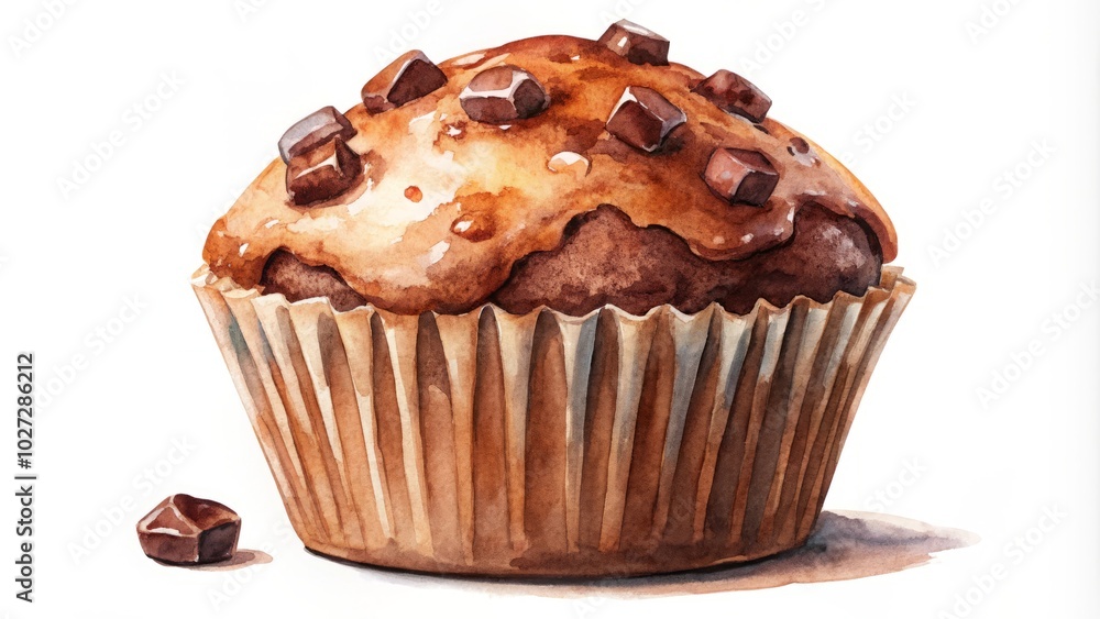 A charming hand-drawn watercolor illustration of a chocolate muffin, perfect for bakery and dessert themes, capturing a deliciously inviting and whimsical essence. A charming hand-drawn watercolor illustration of a chocolate muffin, perfect for bakery and dessert themes, capturing a deliciously inviting and whimsical essence.