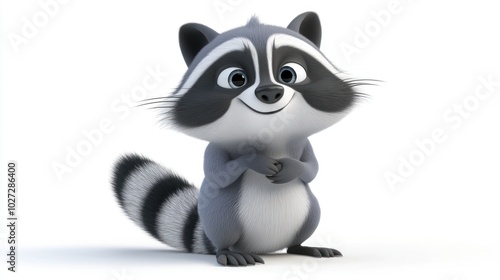 A 3D Rendered Cartoon Raccoon with a Friendly Expression