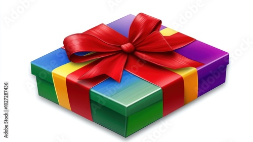 Colorful Gift Box with Red Ribbon and Bow