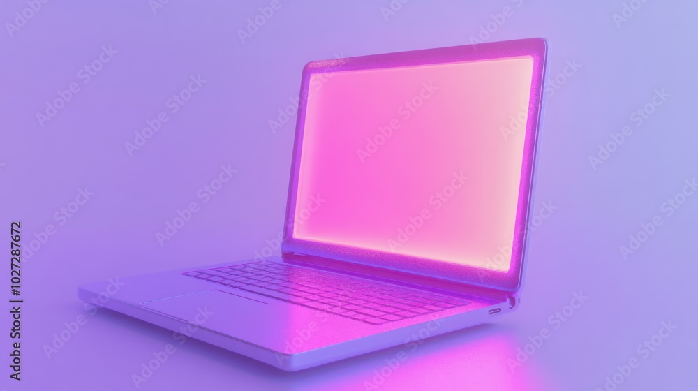 A Silver Laptop with a Pink and White Gradient Screen A Silver Laptop with a Pink and White Gradient Screen