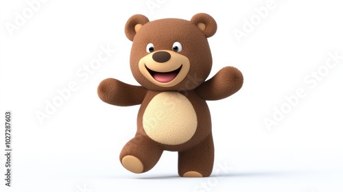 A Cheerful Brown Teddy Bear Standing With One Leg Raised