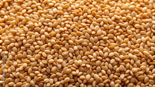 A close-up view of abundant sesame seeds, illuminated by natural light, showcasing their texture and color, emphasizing culinary versatility and agricultural richness.