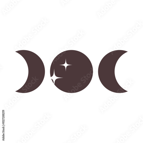 Moon, full moon and crescent with stars. Spooky Halloween festive element. Flat style illustration