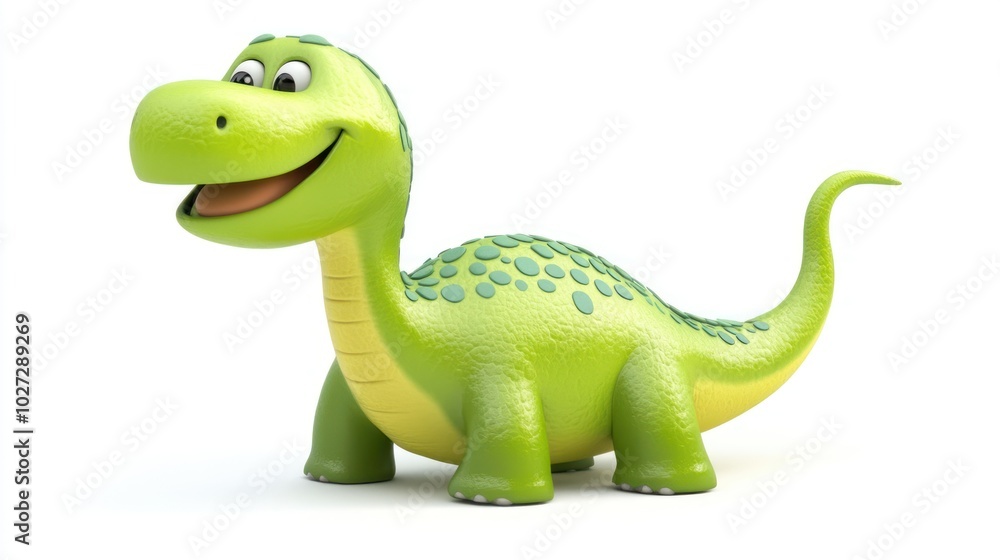 Fototapeta premium A Cartoon Green Dinosaur with a Smiling Face