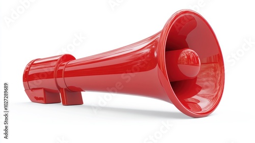 Red Megaphone with a Shiny Finish and a White Background