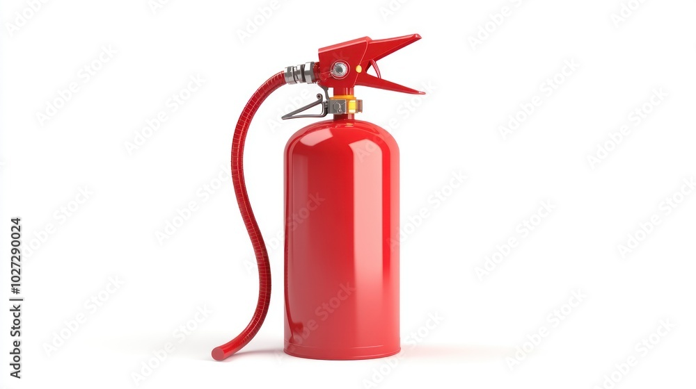 Red Fire Extinguisher with a Hose on a White Background
