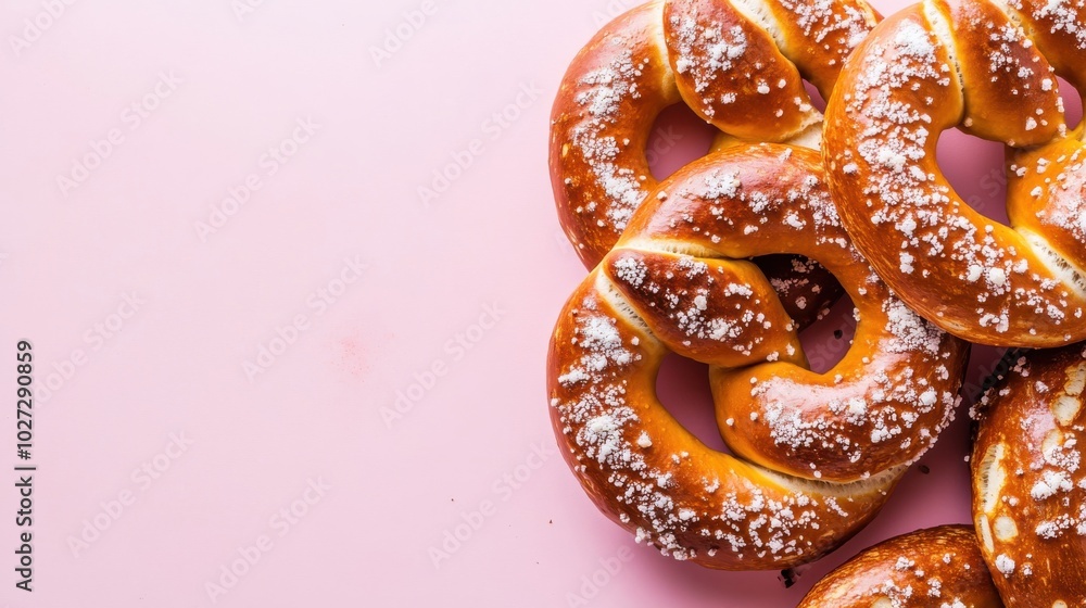 Oktoberfest concept with pretzel on pink background Oktoberfest concept with pretzel on pink background