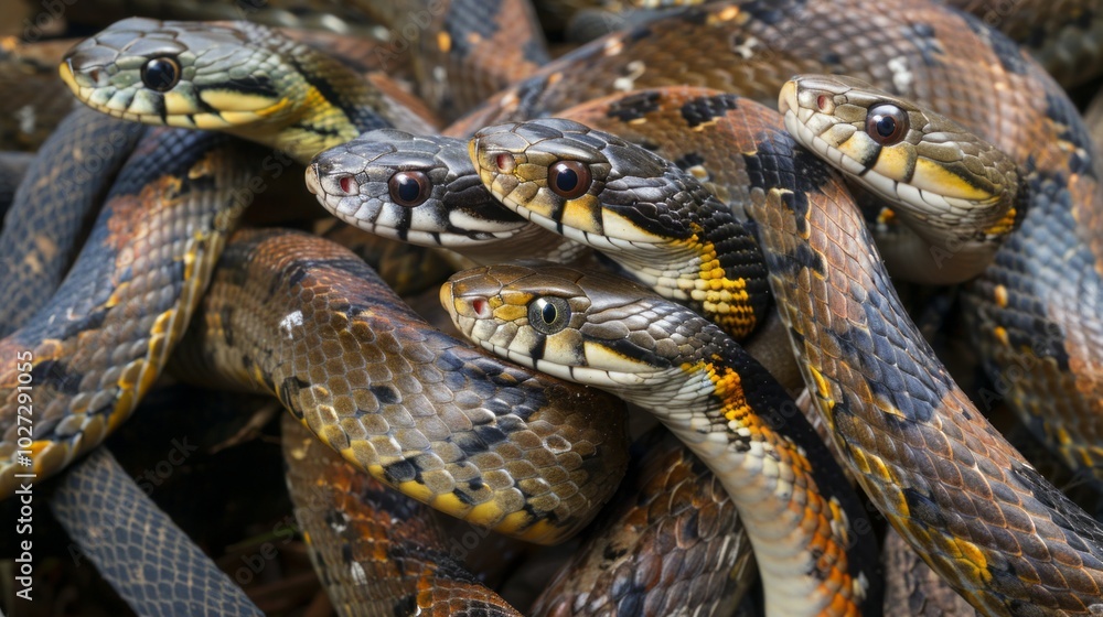 Fototapeta premium A group of snakes are huddled together