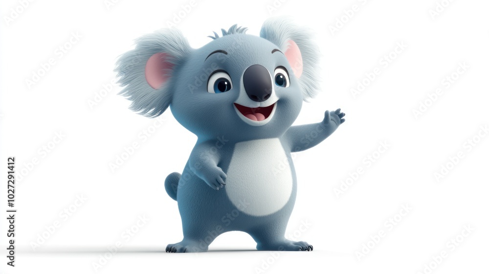 Fototapeta premium A 3D Rendered Cartoon Koala Waving with a Friendly Expression