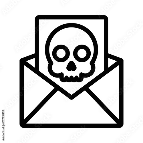 Vector icon of an open envelope with a skull, indicating danger, a threatening message, or malicious content. Editable stroke.
