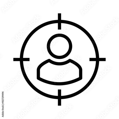 Minimalist vector icon of a person inside a target, symbolizing focus, recruitment, or audience targeting. Editable stroke.