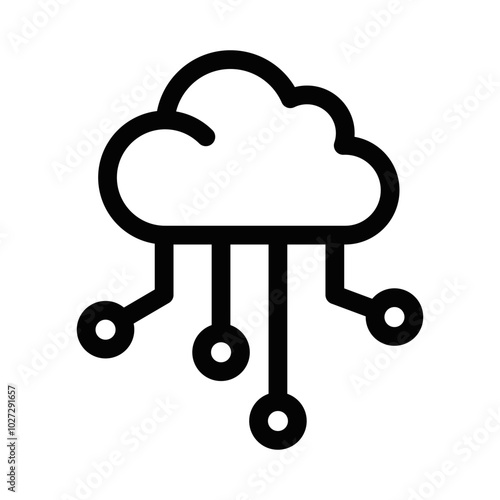 Cloud connection icon with circuits representing data integration, cloud computing, and network technology in a clean line style. Editable stroke.