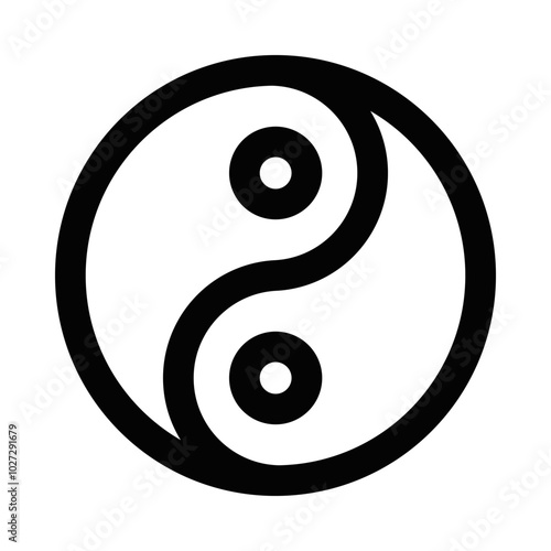 Icon of yin-yang symbol representing balance, duality, and harmony in a minimalist design. Great for projects related to philosophy and spirituality. Editable stroke.