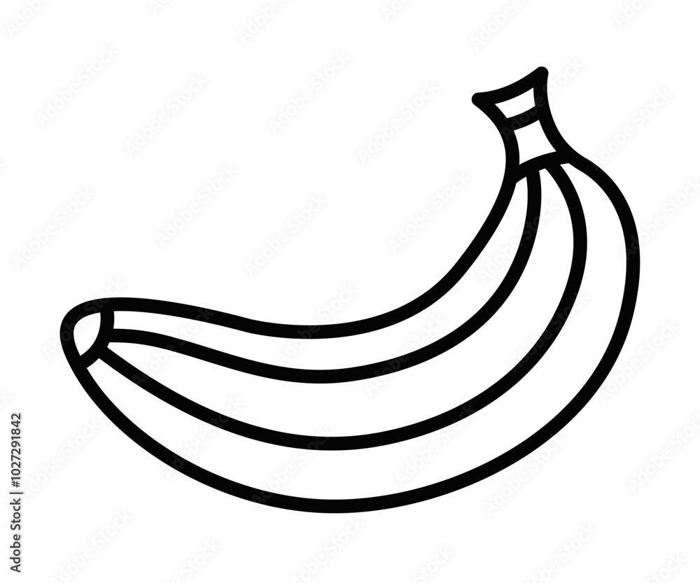 Minimalist banana icon in a line style, ideal for representing fruits, tropical food, healthy eating, and natural products in food-related designs. Editable stroke. Minimalist banana icon in a line style, ideal for representing fruits, tropical food, healthy eating, and natural products in food-related designs. Editable stroke.