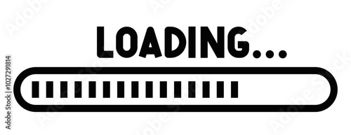 Loading bar icon with text, ideal for representing progress, data transfer, or status updates in digital applications and web interfaces. Editable stroke.