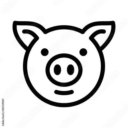 Smiling pig face icon in a simple outline style, perfect for representing farms, animals, agriculture, or food industry concepts. Editable stroke.
