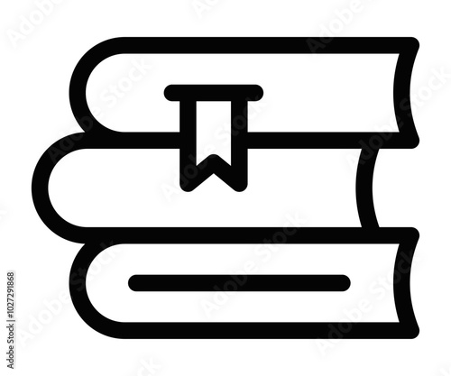 Stacked books with a bookmark icon in minimalist style, perfect for representing education, libraries, reading, or knowledge in academic or study designs. Editable stroke.