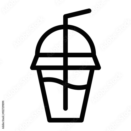 Line icon of a milkshake cup with a straw, perfect for fast food, beverages, or dessert themes. Editable stroke.