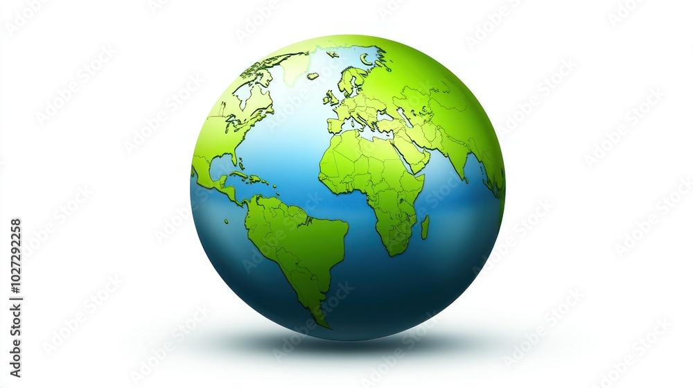 A 3D Globe Representing the Earth with Green Continents and Blue Oceans A 3D Globe Representing the Earth with Green Continents and Blue Oceans