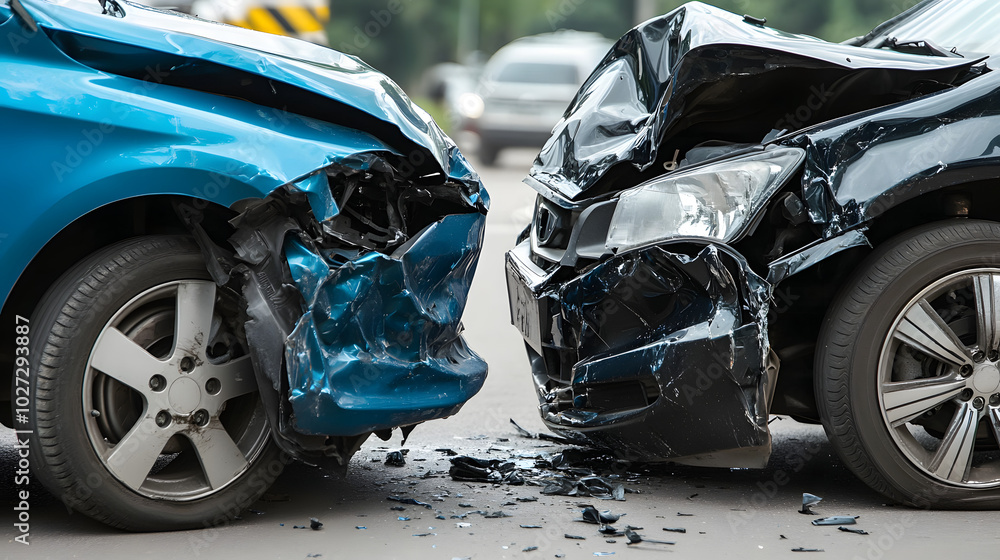 Photo of a car accident, vehicel collision or crash, concept for insurance and safety Photo of a car accident, vehicel collision or crash, concept for insurance and safety
