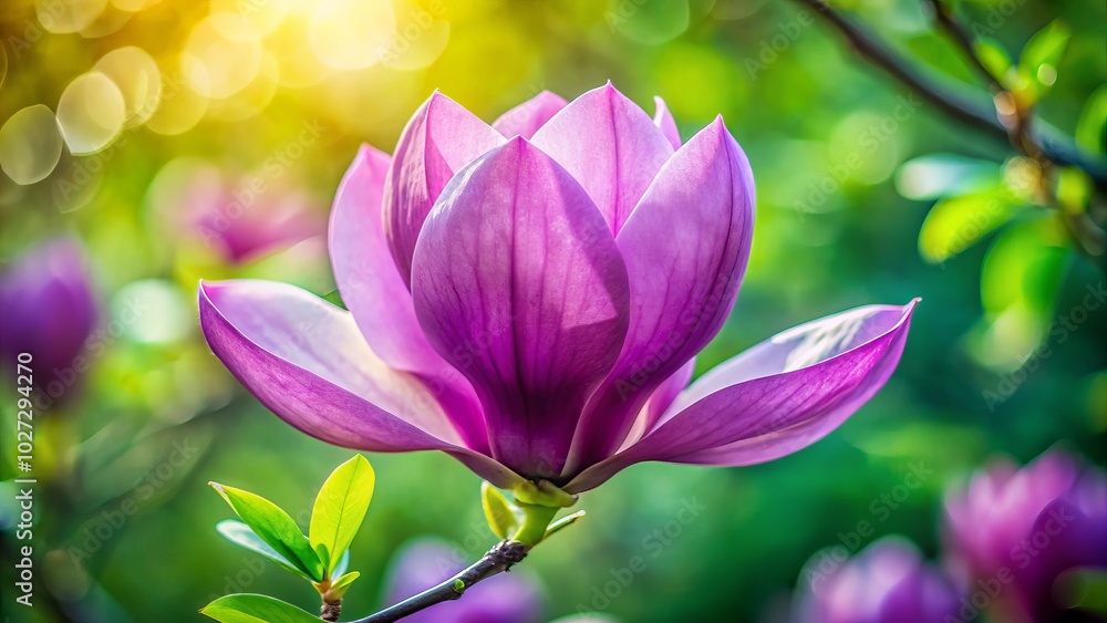 A magnificent portrait captures the vibrant beauty of a large purple magnolia flower, showcasing nature's stunning artistry and elegance in full bloom. A magnificent portrait captures the vibrant beauty of a large purple magnolia flower, showcasing nature's stunning artistry and elegance in full bloom.