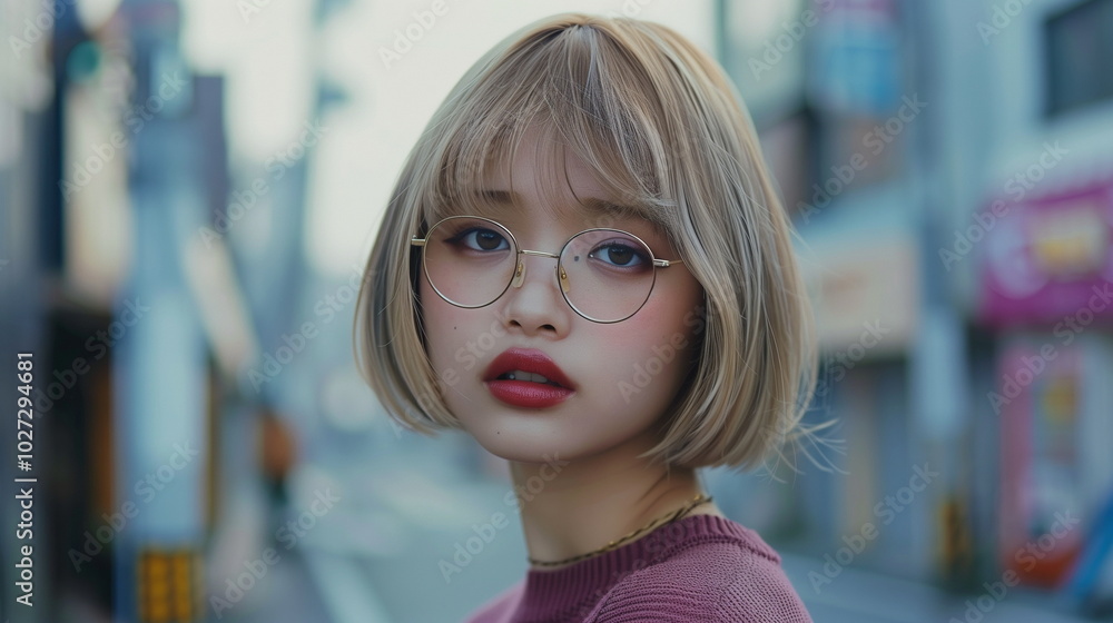 金髪のメガネの女性