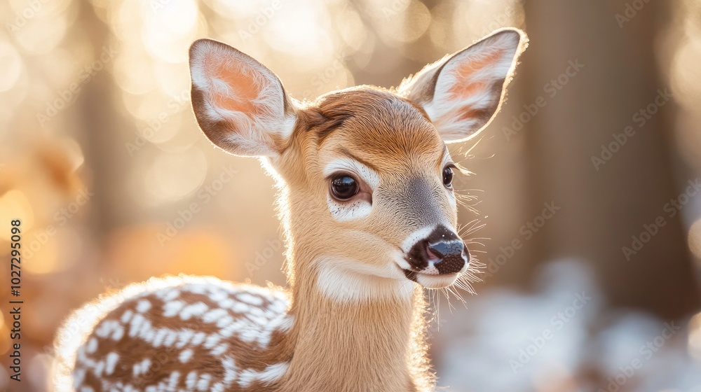 A young white-tailed deer with white patches all over its coat. A young white-tailed deer with white patches all over its coat.
