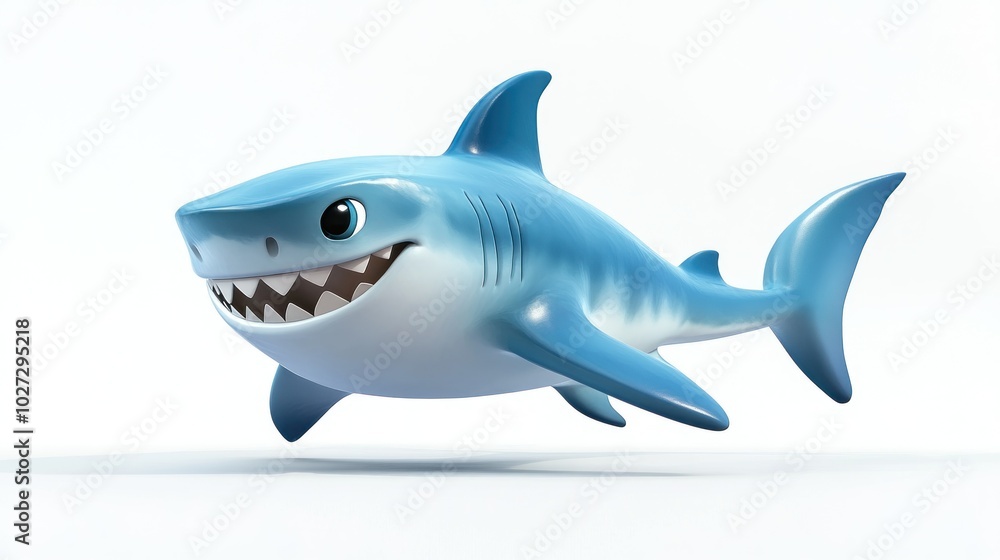 Obraz premium Cartoon Blue Shark with Big Smile Leaping in Air