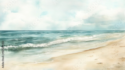 Wallpaper Mural Retro style watercolor painting of ocean waves crashing on sandy beach Torontodigital.ca